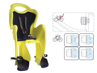 Превью  Велокресло детское BELLELLI Mr Fox Standart B-Fix Hi-Viz Жёлтый на подседельную трубу 22 кг